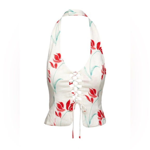 Princess Polly WHITNEE LINEN TOP HALTER FLORAL - Picture 6 of 6